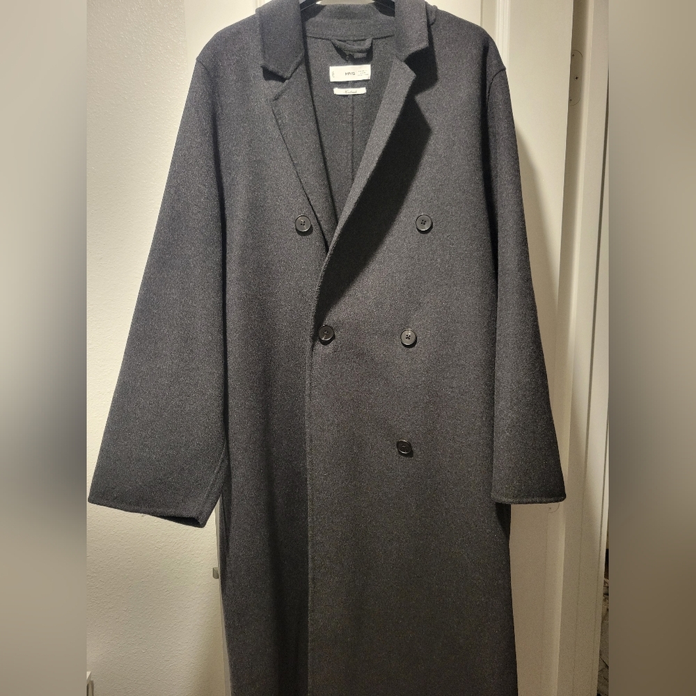 Mango Oversized Wool Coat, Charcoal Grey, Double Breasted